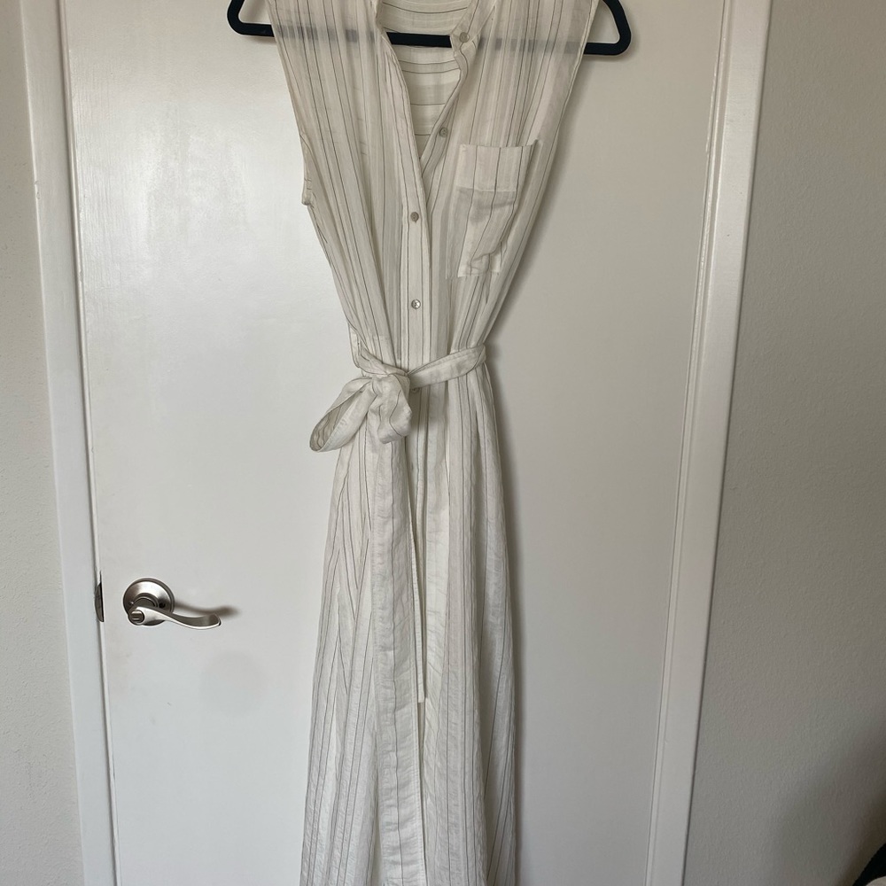 Vince Drapey Stripe Shirt Sleeveless Midi Dress